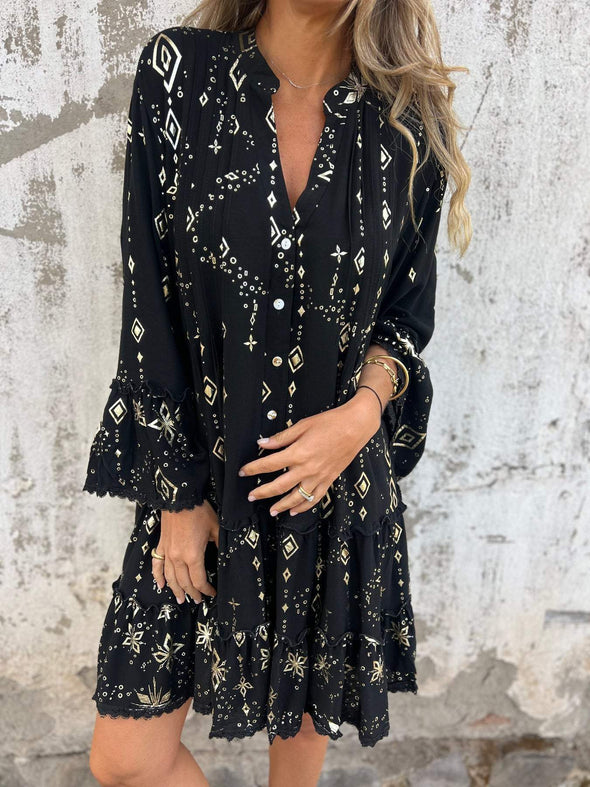 Women's V-neck Long Sleeve Midi Dress