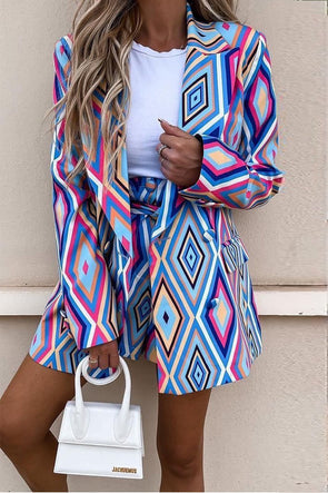 Women's Printed Blazer & Short Two-piece Set