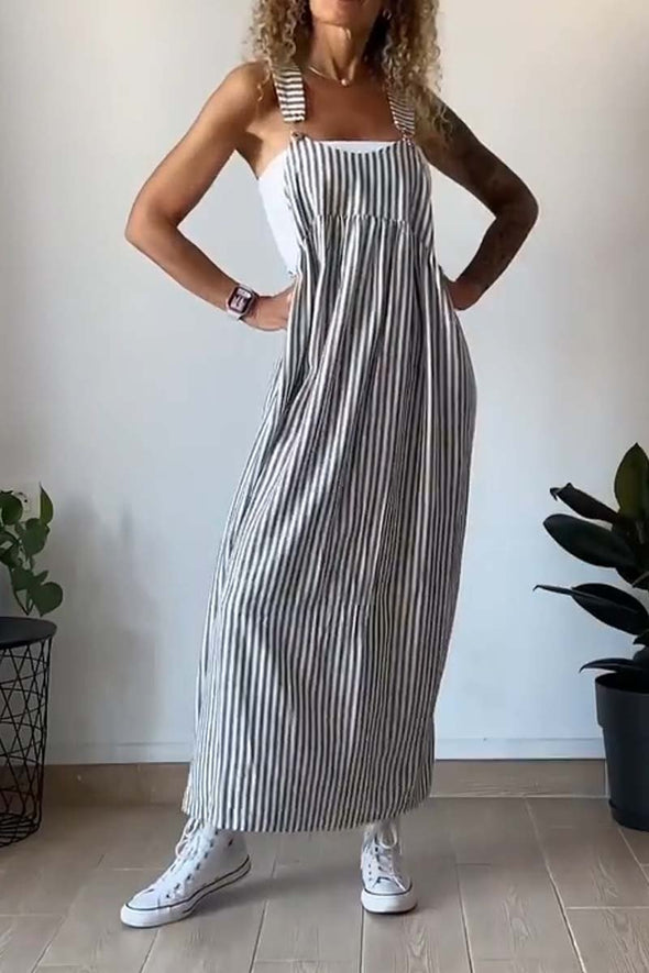 Casual striped suspender dress