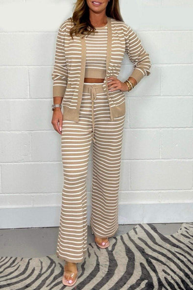Casual striped knit three-piece suit