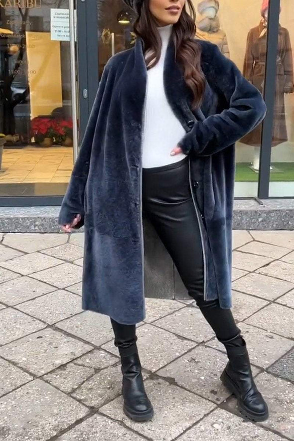 Women's Casual V-neck Long Wool Coat