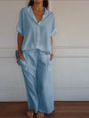 Women's Cotton and Linen Solid Color Two-piece Set