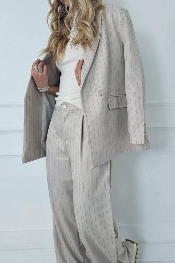 Women's Casual Lapel Striped Suit Two-piece Suit