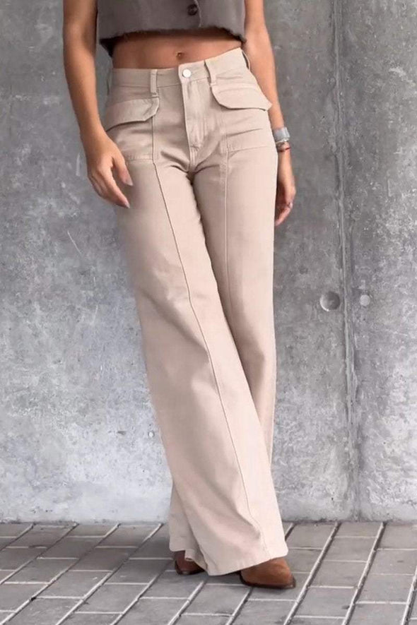 Women's Casual Solid Color Straight Wide-leg Pants