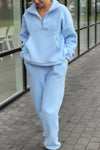 Women's Casual Zipper V-neck Sweatshirt And Sweatpants Suit