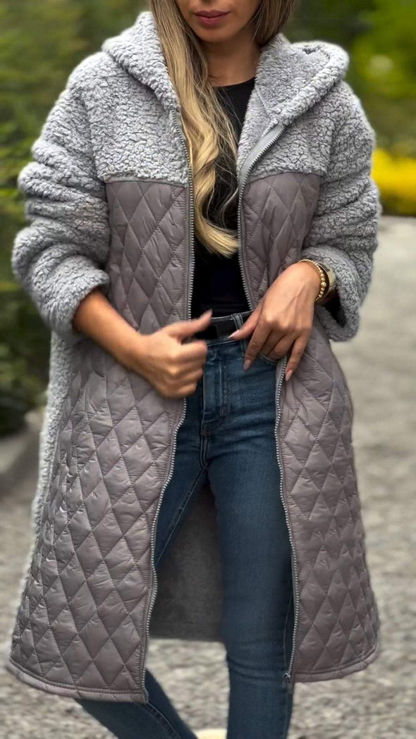 Women's Hooded Long Sleeve Fur Patchwork Cotton Long Coat