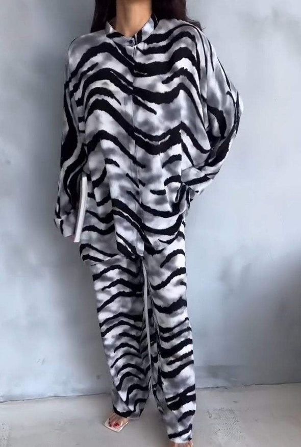 Women's Casual Loose Zebra Print Two-piece Suit