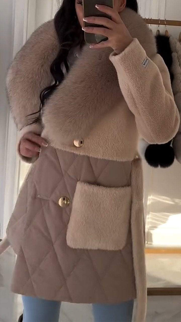 Women's Large Lapel Fur Contrast Coat