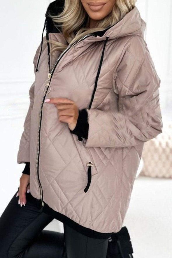 Women's Hooded Zipper Side Button Design Casual Coat