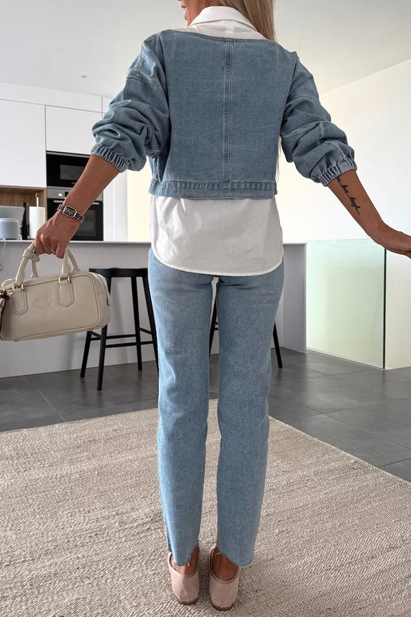 Women's Denim Two-piece Top + Trousers Casual Suit