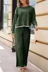 Women's Casual Long Sleeve Knit Top Wide Leg Pants Two-Piece Outfit