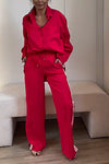 Women's Smooth Fabric Contrasting Color Casual Top & Pants Two-piece Set