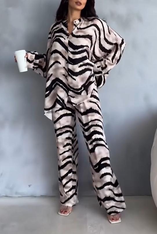 Women's Casual Loose Zebra Print Two-piece Suit