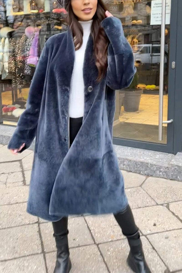 Women's Casual V-neck Long Wool Coat