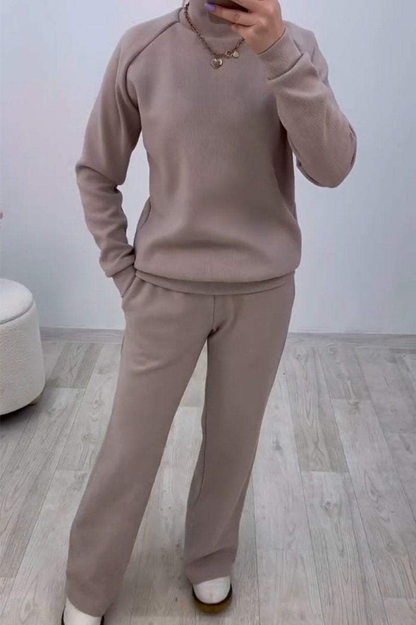 Women's Casual Solid Color Long Sleeve Two-Piece Set