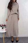 Women's casual solid color turtleneck top and skirt suit