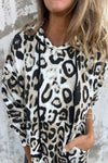 Women 's Leopard Print Hooded Long Sleeved Hoodie Top