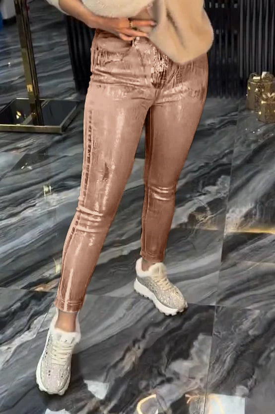 Women's Casual Gold Foil Slim Pants