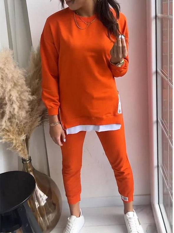 Women's Patchwork Fake Two-piece Top and Pants Sweatshirt Two-piece Set