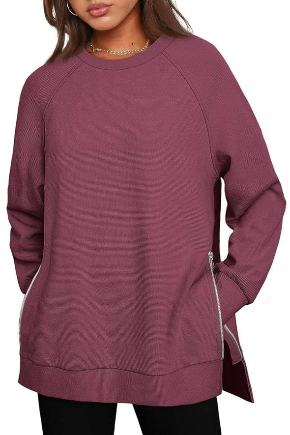 Women's Casual Solid Color Zip Sweatshirt