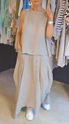 Round Neck Cotton and Linen Top + Skirt Two-piece Suit