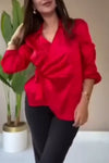 Women's casual satin wrap shirt