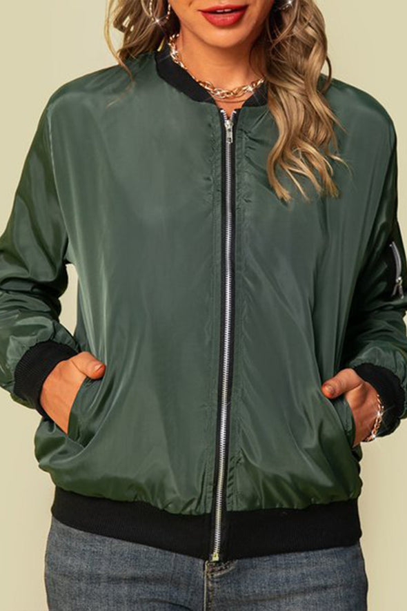 Women's Fashion Casual Solid Color Zipper Jacket