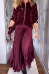 Women's Casual Solid Color Sequin Cardigan Pleated Skirt Two Piece Set