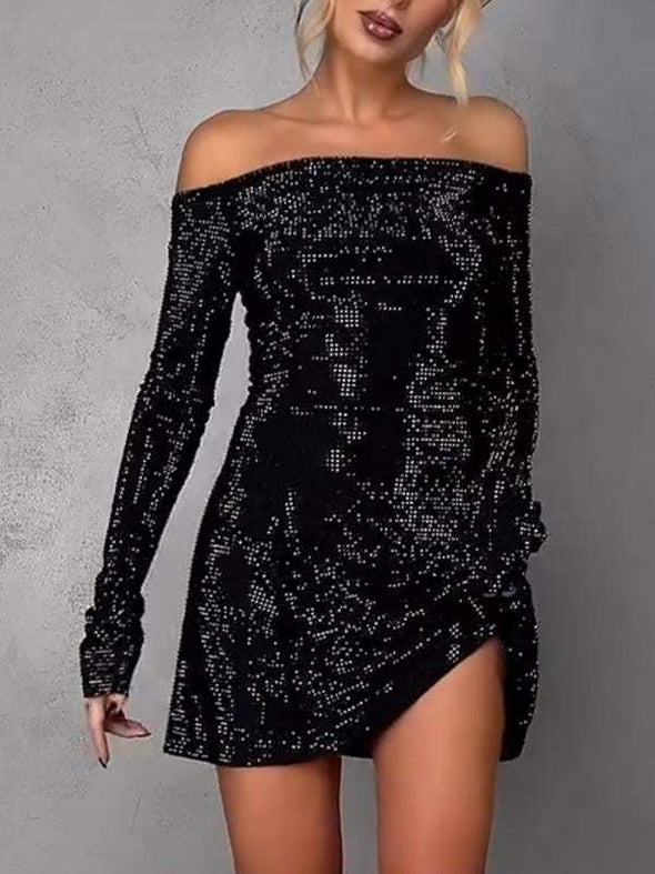 Women's One Shoulder Sexy Sequin Mini Dress