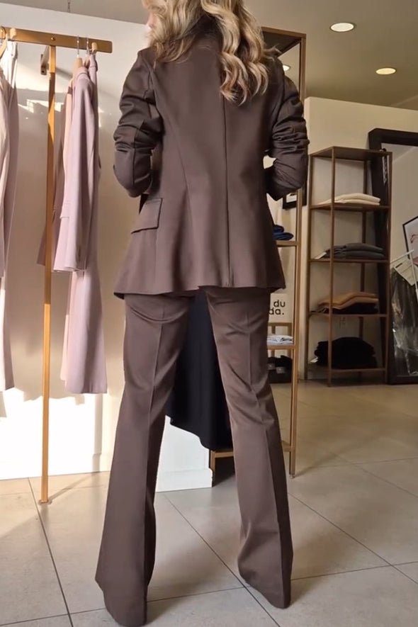 Women's Elegant Lapel Blazer Trousers Commuting Suit