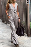 Women's V-neck Sleeveless Plaid Two-piece Suit