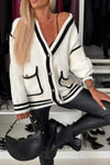 Women's Loose V-neck Color Contrast Sweater Knit Cardigan