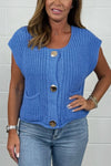 Women's Chunky Knit Big Gold Buttons Tank Top With Pockets