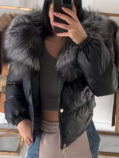 Women's Hooded Fur Casual Short Cotton Coat