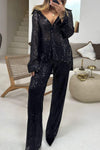 Women's Lapel Mid Sleeve Sequined Casual Suit