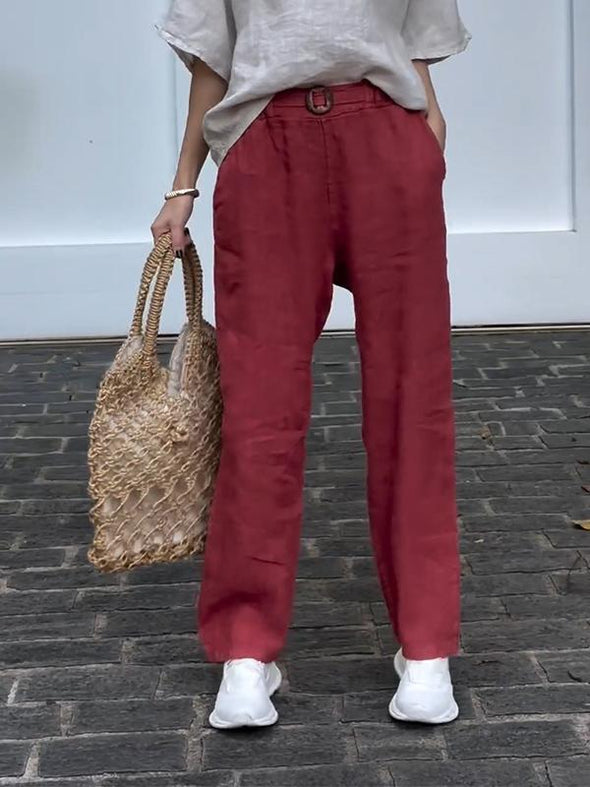 Women's Casual Solid Color Cotton and Linen Trousers