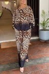 Women's Casual Round Neck Leopard Print Chiffon Two-piece Suit