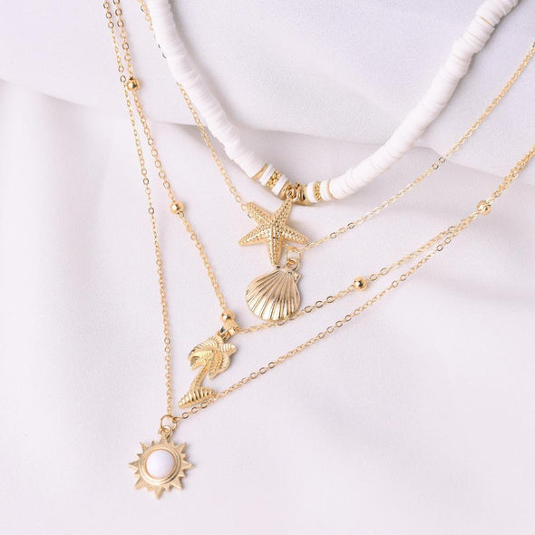 Set of Vintage Soft Clay Starfish and Shell Necklaces