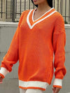 Women's V-neck Long Sleeve Knitted Sweater