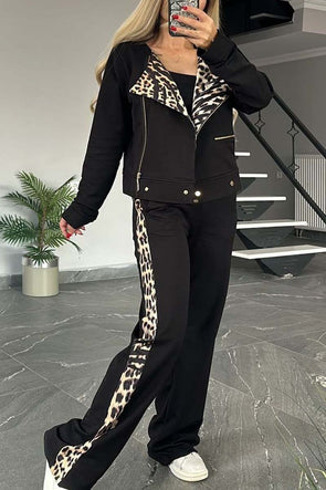 Women's casual leopard print patchwork suit