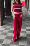 Women's casual contrast striped knitted vest top and pants two-piece set