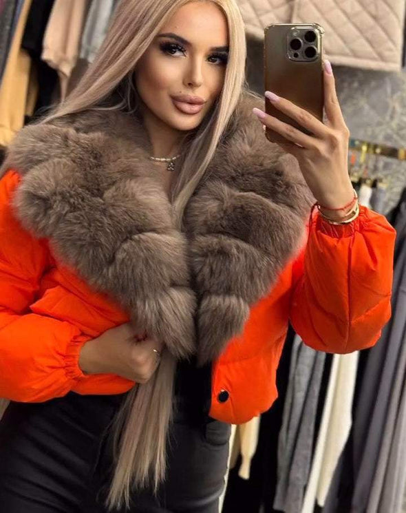 Women's Casual Hooded Short Fur Collar Cotton Coat