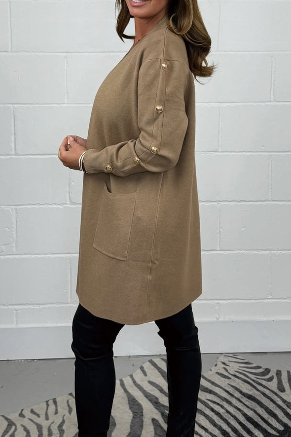 Women's Gold Button Longline Cardigan