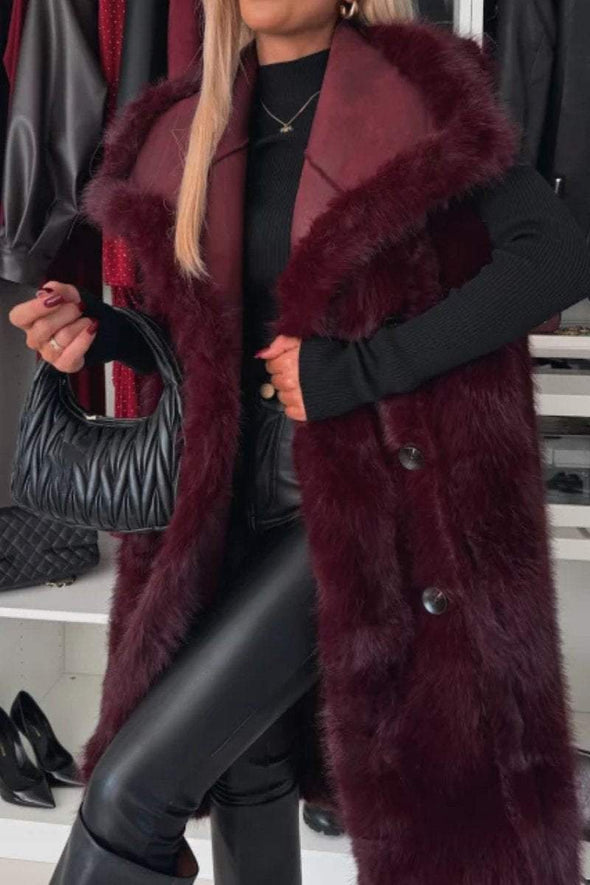 Women's Lapel Faux Fur Coat Long Vest Coat