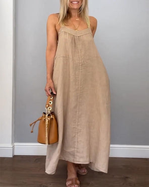 Solid Cotton and Linen Slip Dress