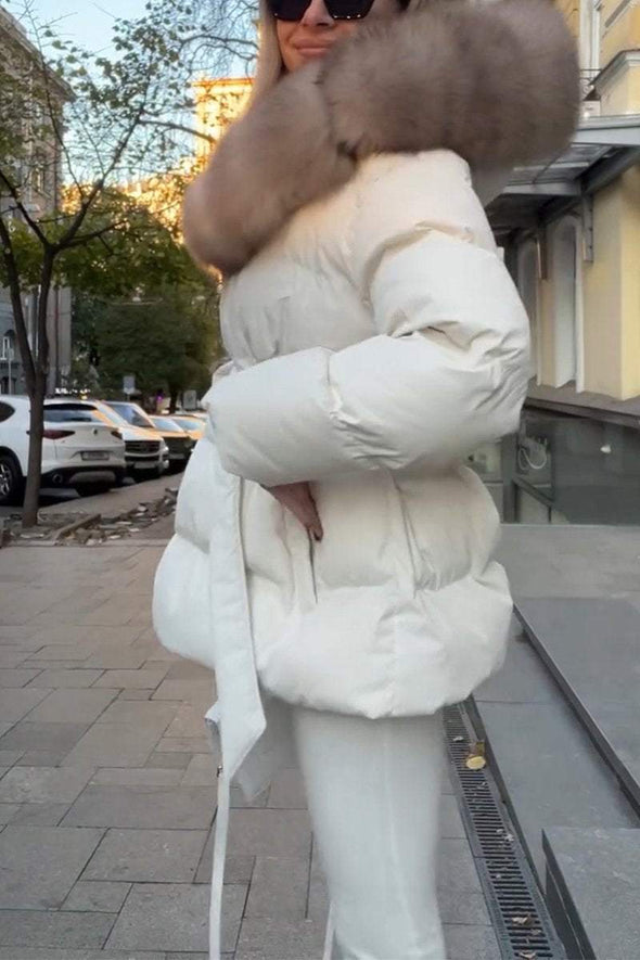 Women's Casual Hooded Short Fur Collar Cotton Coat