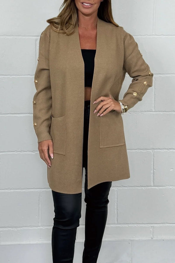 Women's Gold Button Longline Cardigan