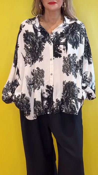 Lapel Printed Long Sleeve Shirt
