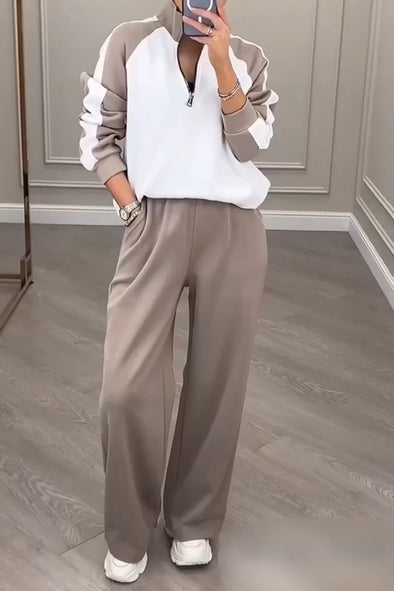 Women's Casual Contrast Pants Suit