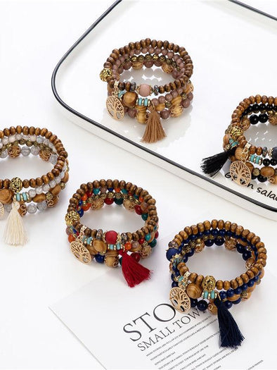 Boho Style Multi-layered Wooden Beaded Bracelet